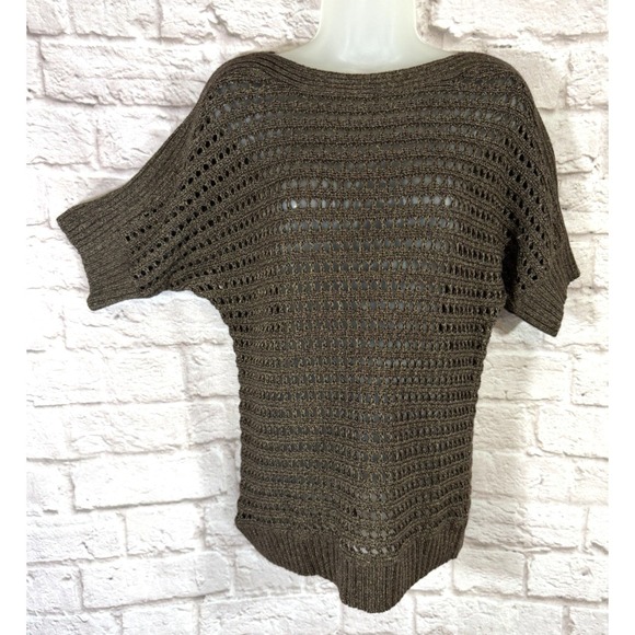 Chico's Sweaters - CHICOS 1 M Bronze Metallic Open‎ Knit Crochet Chunky Knit Dolman Sleeve Sweater